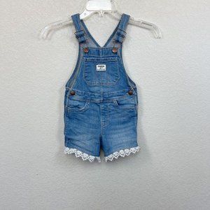 Oshkosh Blue Denim Short Overalls with Lace Detail Toddler Girl size 3T